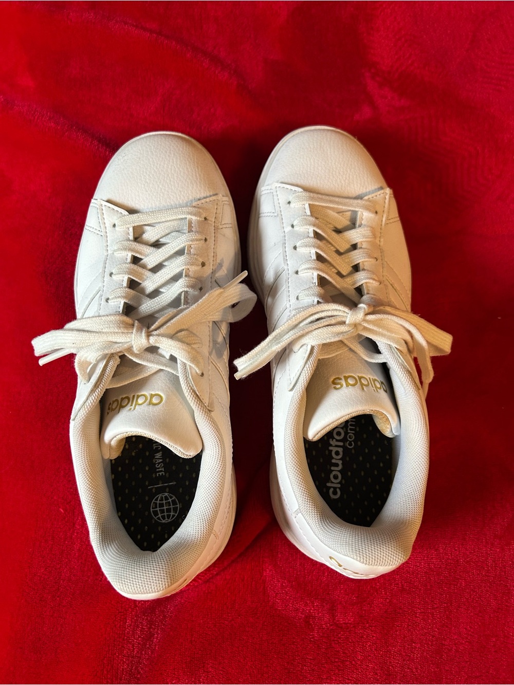 adidas White Low-Top Lace-Up Sneakers with Gold Logo
